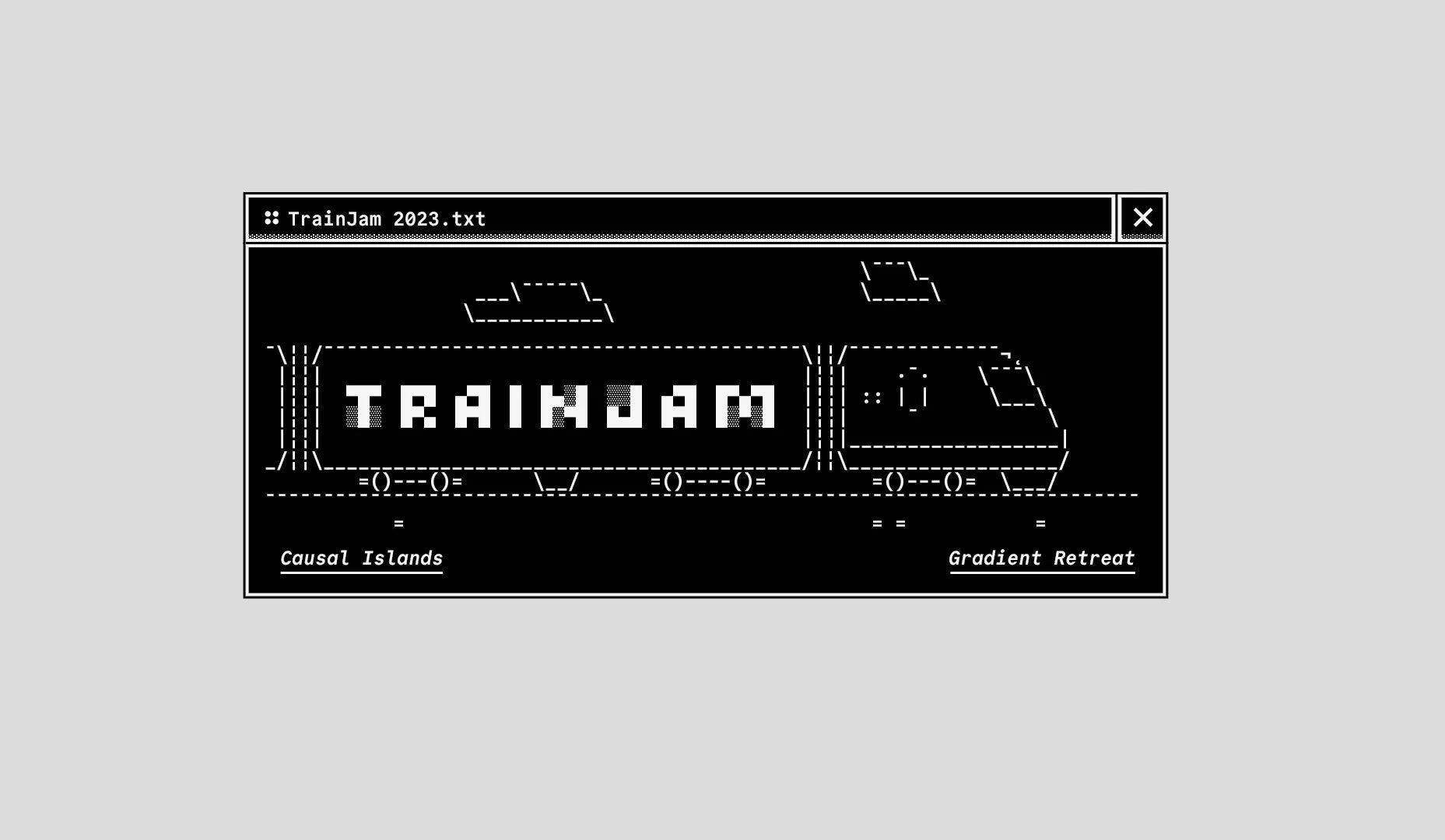 A sticker design featuring a train using computer characters