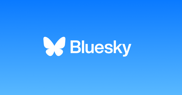 Bluesky butterfly logo on a blue gradient